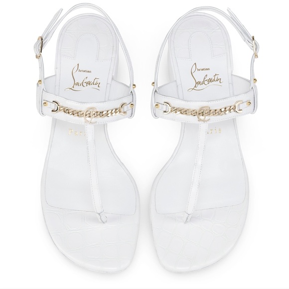 Christian Louboutin leather chain red sole slingback sandals white - Picture 5 of 12